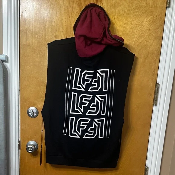 LF Black and Red Sleeveless Hoodie - Picture 4 of 5